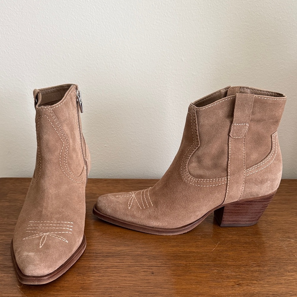 Dolce Vita Taupe Suede Western Zip Ankle Booties